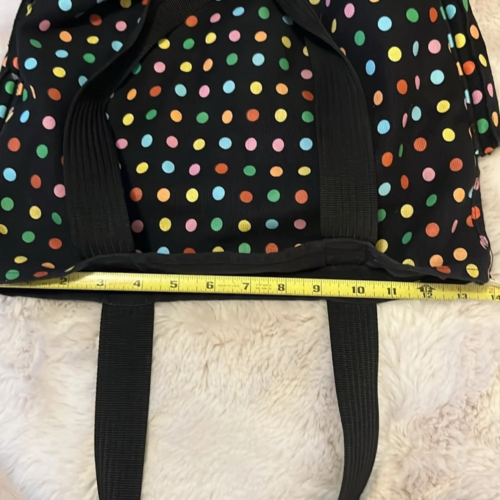 Roxy Black Multi Color Polka Dot Canvas Grocery Tote Book Laptop Beach Pool Bag